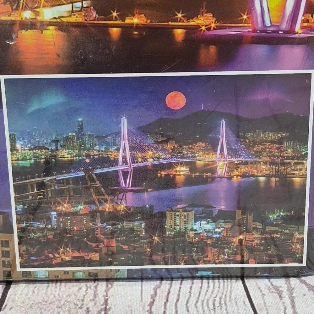 Night City On The River Puzzle 1000 Pcs Harbor Port w/Poster~Sealed~29.5x20.5 In